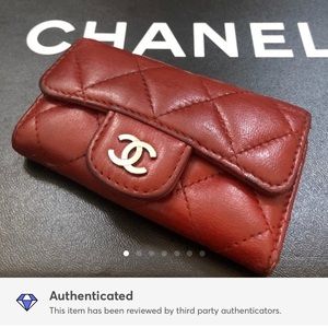 Red Chanel matelasse Keycase/CC Holder